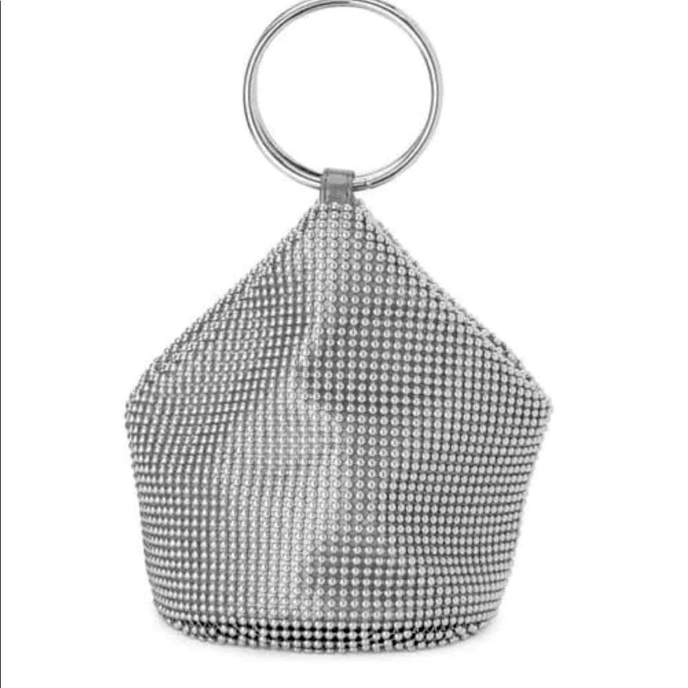 NWT BRAND NEW SILVER OLGA BERG BIANCA BALL MESH HANDLE BAG !!